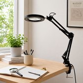 ZoeZo Loeplamp met LED Verlichting - Looplamp - Vergrootglas met Flexibele Arm en Tafelklem - Voor Lezen en Precisiewerk - Incl. Adapter en Standaard - Zwart
