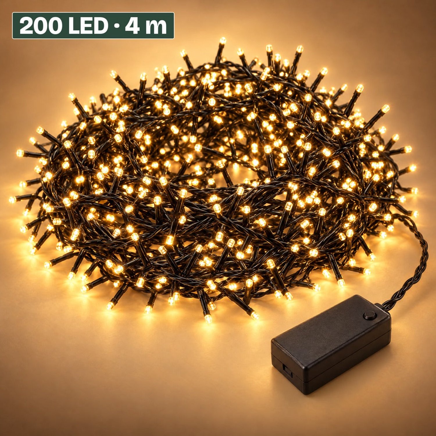 Levano Kerstverlichting Warm Wit 200 LED 4 m - Kerstverlichting op Batterij - Clusterverlichting Kerstboom - Lichtsnoer Binnen - Kerstlampjes - LED Lampjes op Batterijen - Lichtslinger - Kerstboomverlichting - 8 Lichtfuncties - Timer - Geheugen