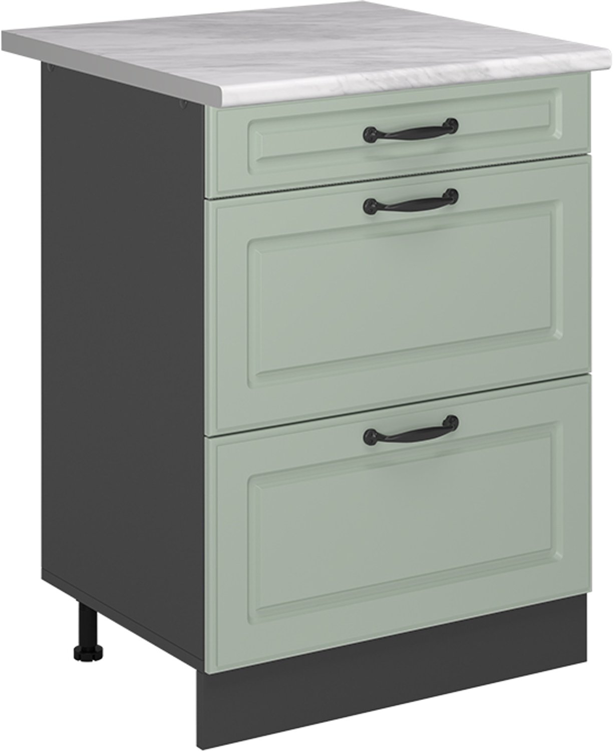 Vicco Keukenonderkast R-Line, Mint landelijk/Antraciet, 60 cm met laden marmer werkblad