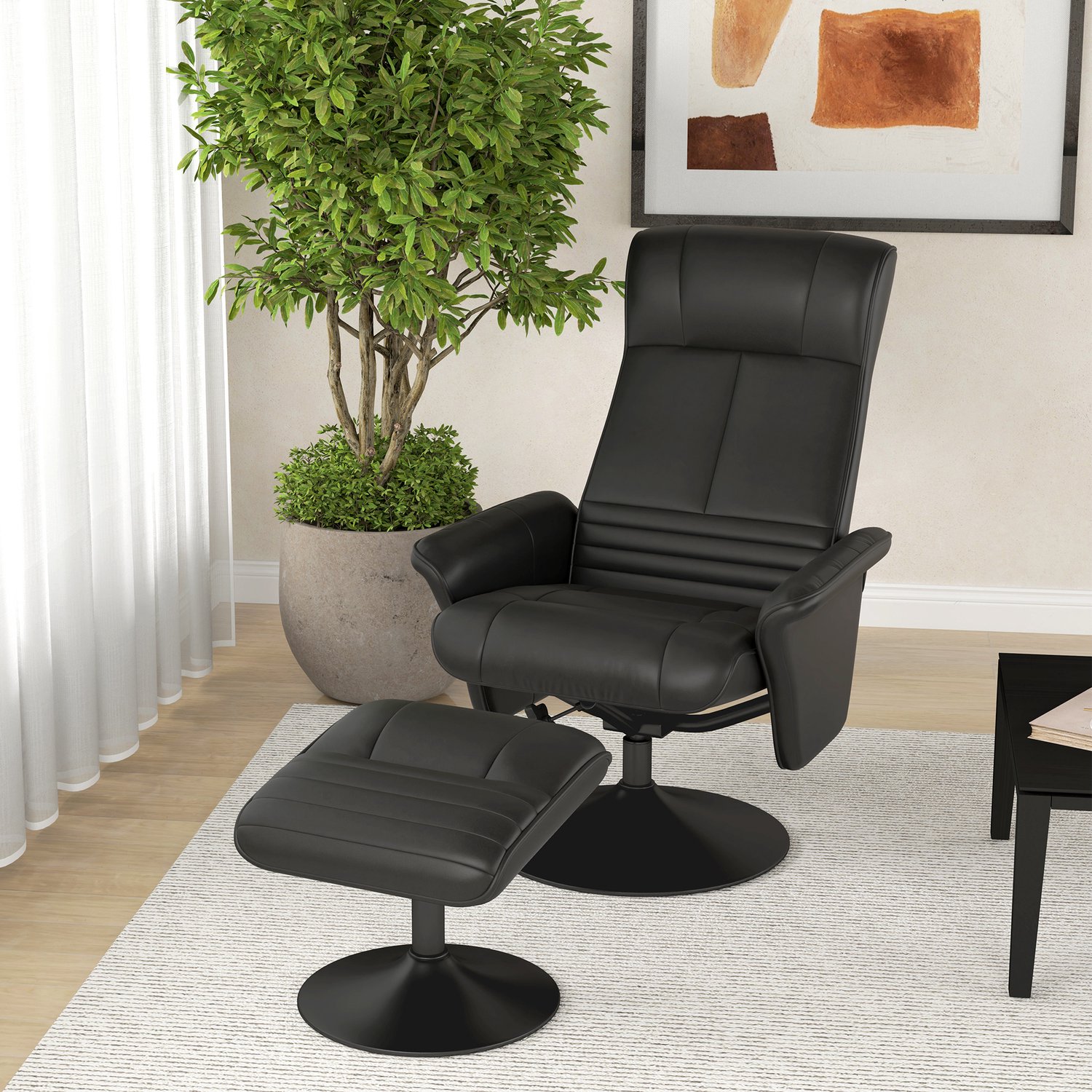 FloraGrace Relaxfauteuil 71 x 69 x 104 cm - Draaibaar en Verstelbaar met Voetenbank - Voor Woonkamer en Slaapkamer - Polyester - Zwart