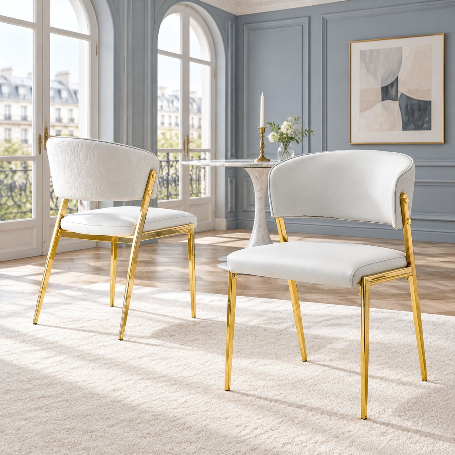 MODFU Eetkamerstoelen Set Van 2 - Gestoffeerde Zitting En Rugleuning - Metaal - Lichtgrijs - 51 X 49 X 78 Cm