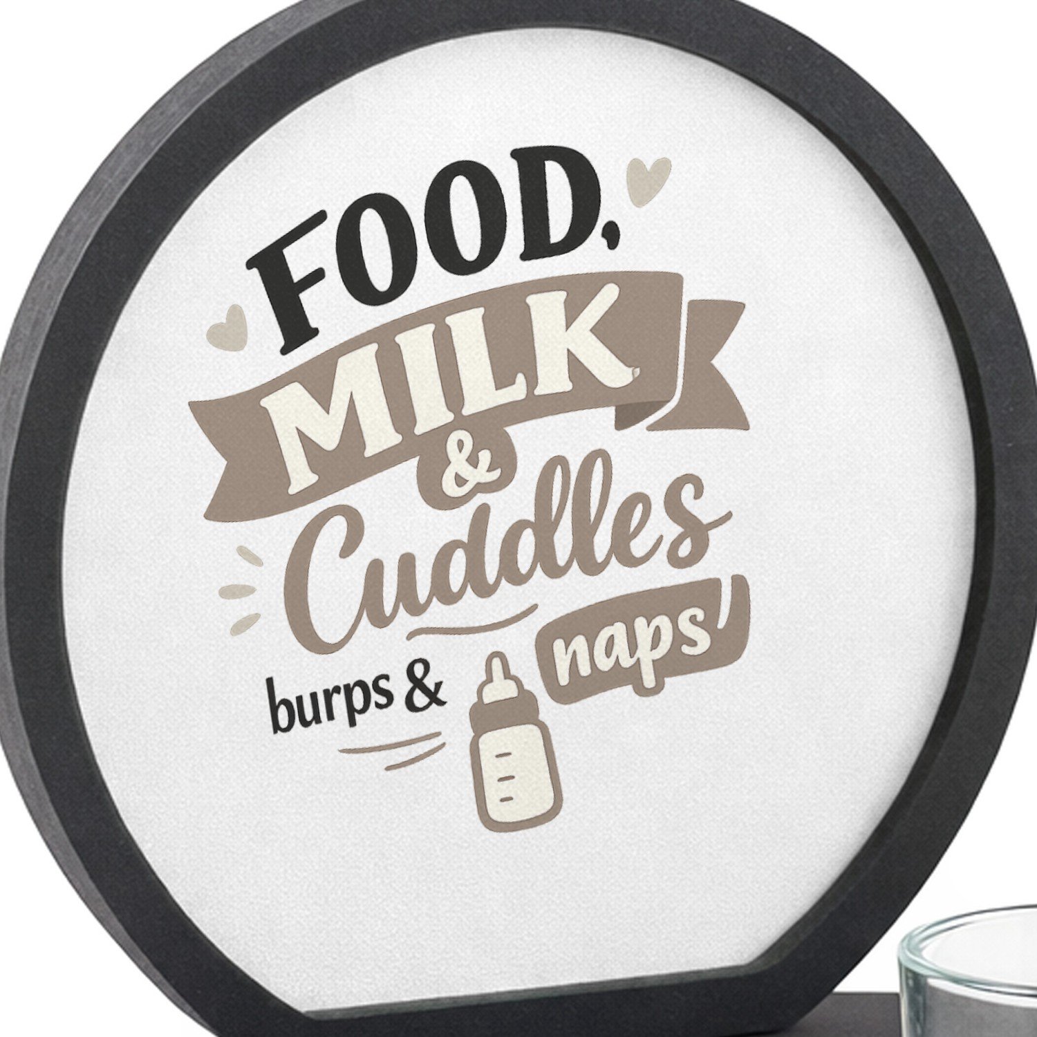 Mr Cadeautjes MDF inleg theelichthouder ~8 cm - design Speels typografisch babycadeau met focus op eten en knuffelt | cadeau Wit