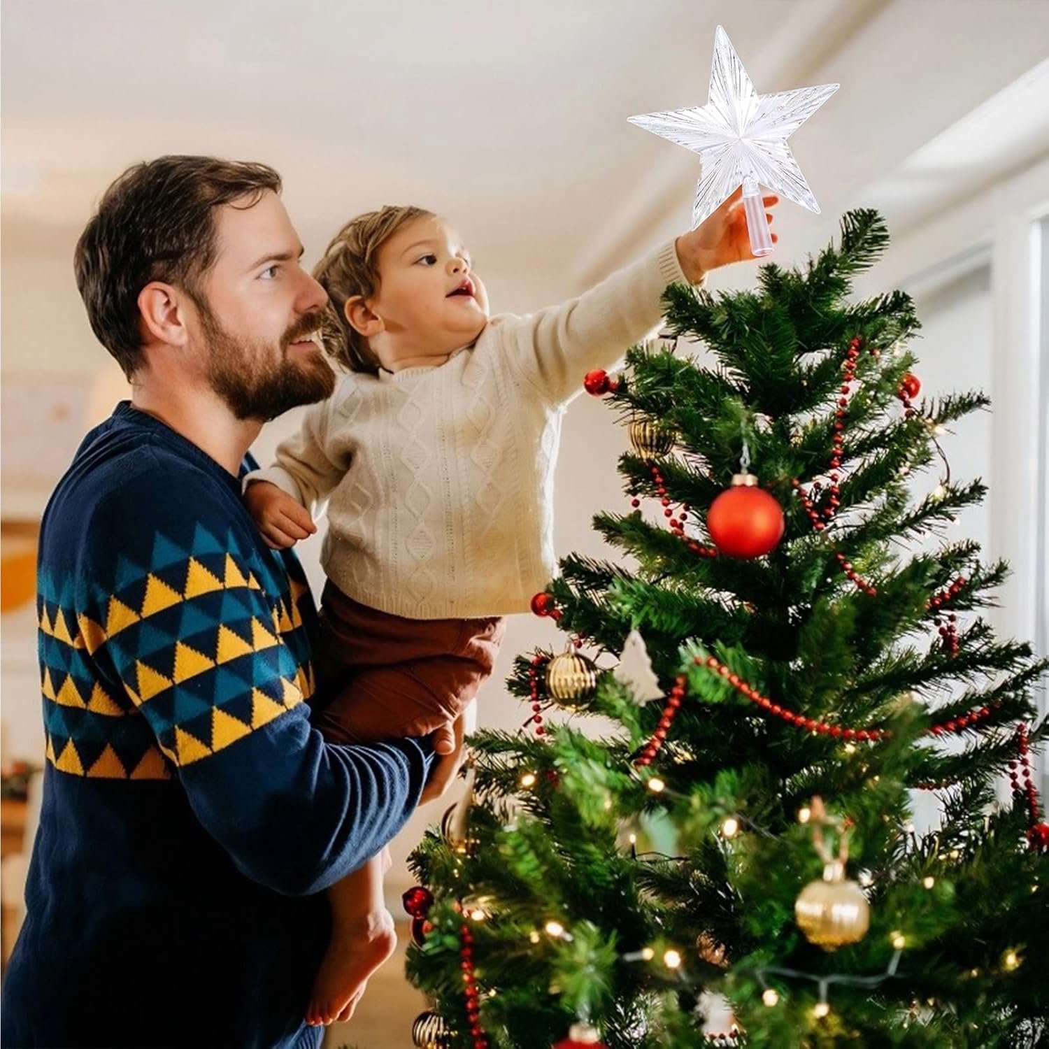 Ster Voor In De Top Van De Kerstboom - Kerstboomversiering In Warm Wit - Kerstboompiek Met Verlichting – foto 5