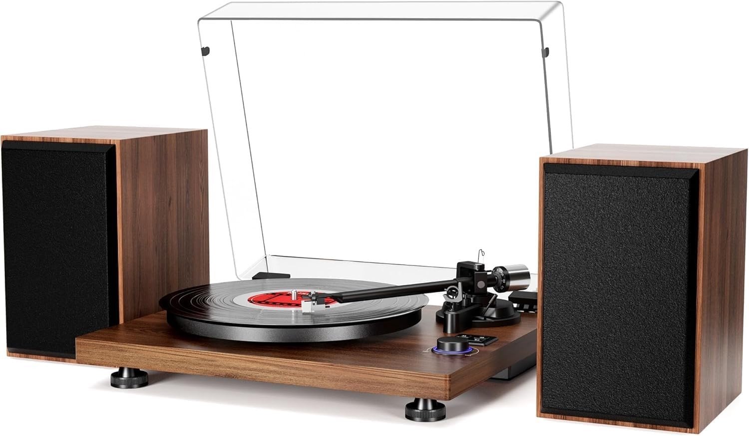 HiFi Bluetooth Platenspeler - Koffie - Compacte Draaitafel met USB en Luidsprekers - Voor Muziekliefhebbers