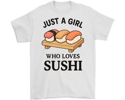 Meisje Shirt – JUST A GIRL WHO LOVES SUSHI – Casual Outfit – Unisex T-Shirt voor Dames & Heren – Leuk Cadeau voor Sushi-liefhebbers