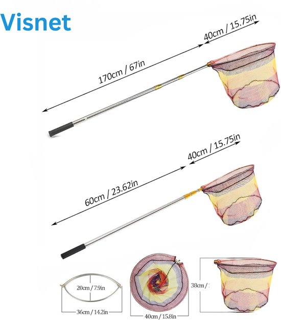 Schepnet Vissen - Landingsnet Vijver - Karper Zeevisnet - Roofvisnet- Veelkleurig — afbeelding 5