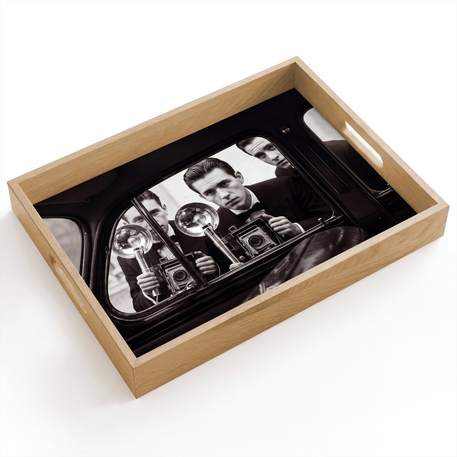 Dienblad hout 40x30 cm - Schootdienblad - Fotograaf - Camera - Vintage - Journalistiek - Zwart-wit - Borrelplank rechthoek - Plateau dienbladen