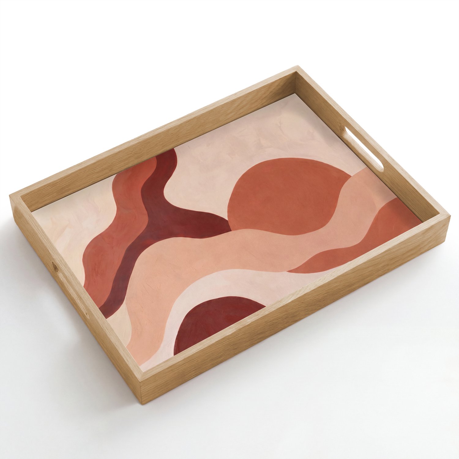 Dienblad hout 50x35 cm - Schootdienblad - Abstract - Vormen - Organisch - Aardetinten - Modern - Borrelplank rechthoek - Plateau dienbladen