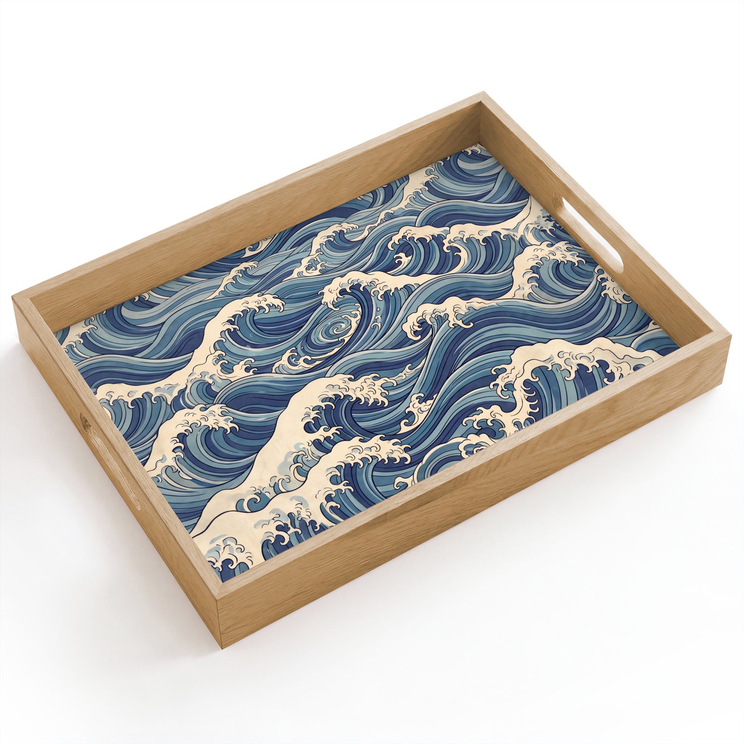 Dienblad hout 40x30 cm - Schootdienblad - Golven - Zee - Natuur - Abstract - Blauw - Borrelplank rechthoek - Plateau dienbladen