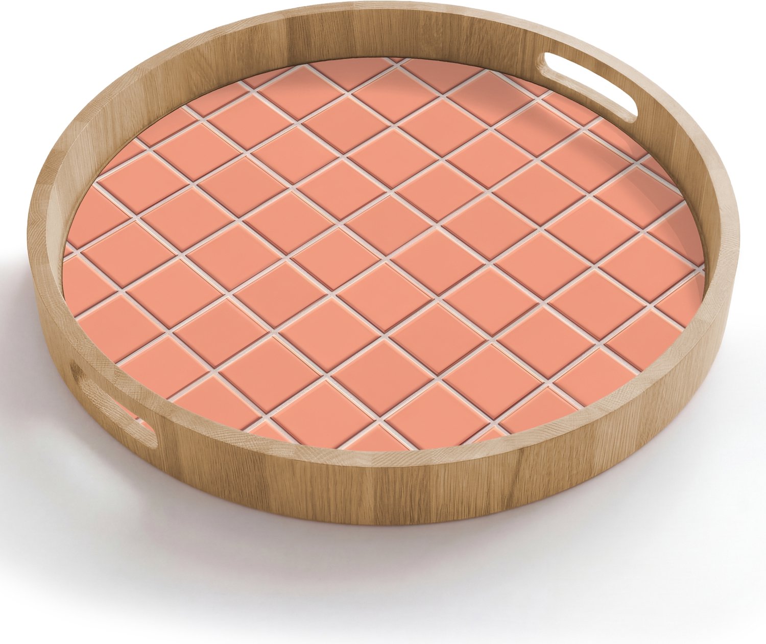 Dienblad rond 50x50 cm - Schootdienblad hout - Patroon - Tegels - Perzik - Borrelplank rechthoek - Plateau houten dienbladen