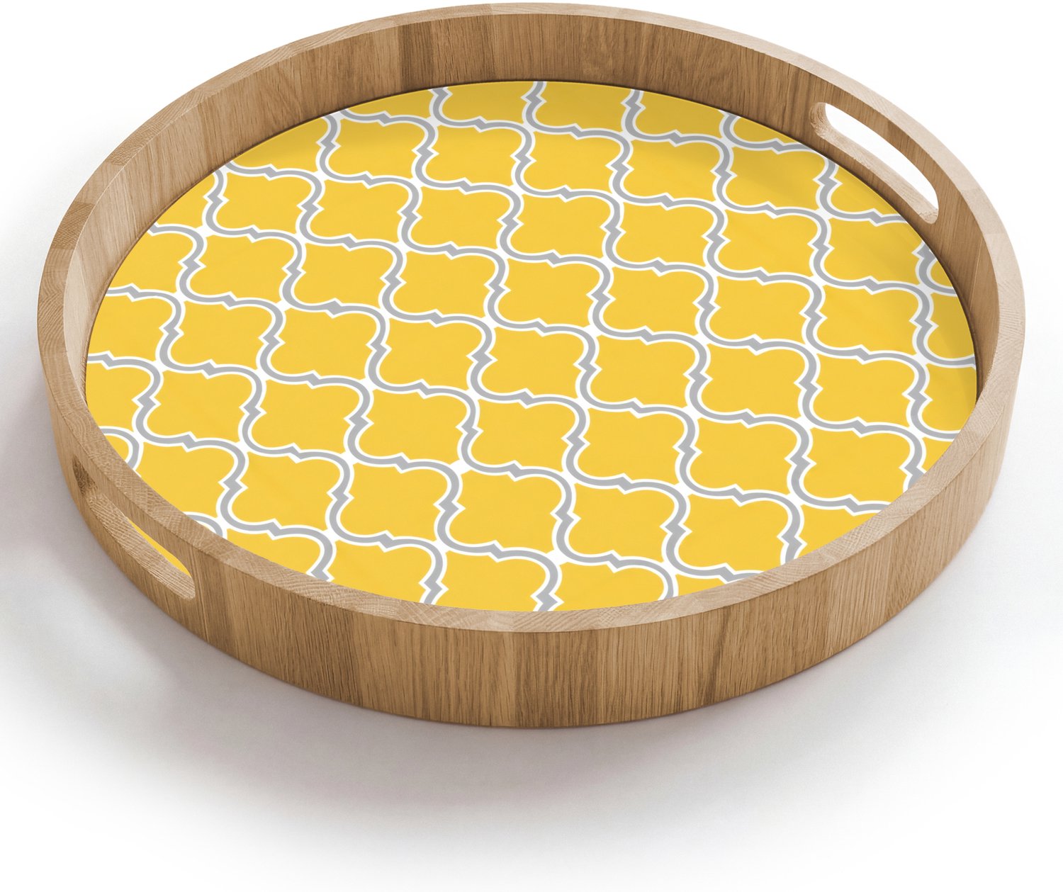Dienblad rond 40x40 cm - Schootdienblad hout - Lantaarn - Arabesk - Elegant - Geel - Borrelplank rechthoek - Plateau houten dienbladen