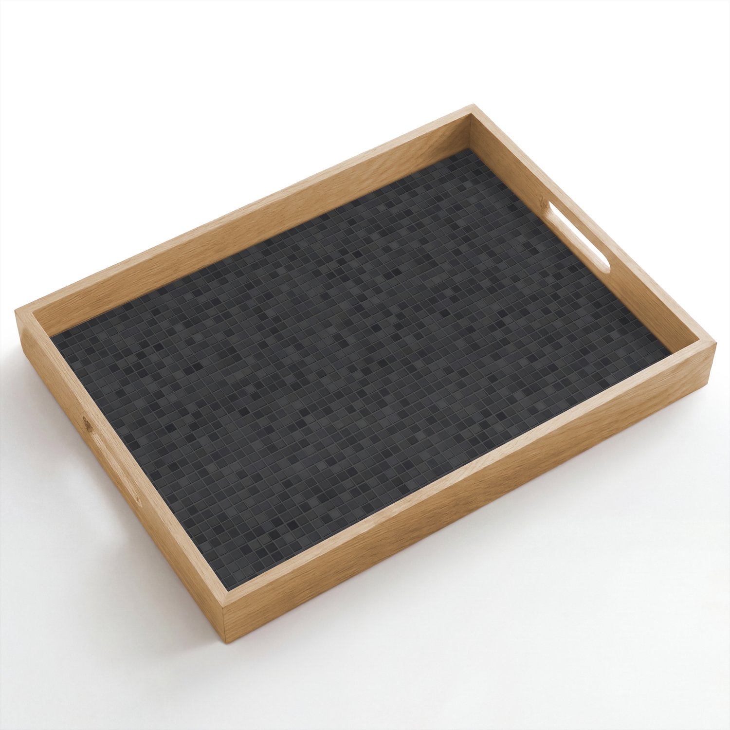 Dienblad hout 50x35 cm - Schootdienblad - Mozaïek - Patroon - Zwart - Borrelplank rechthoek - Plateau dienbladen