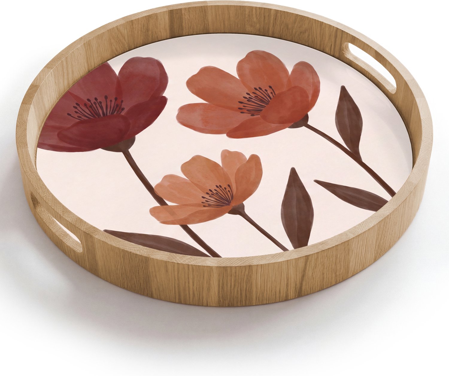 Dienblad rond 40x40 cm - Schootdienblad hout - Bloemen - Abstract - Modern - Bruin - Decoratief - Borrelplank rechthoek - Plateau houten dienbladen