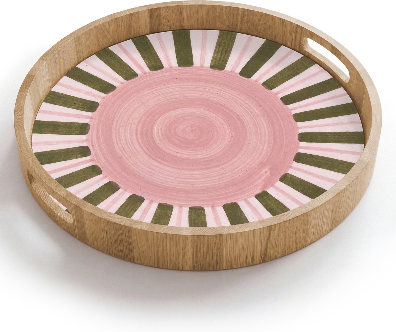 Dienblad rond 40x40 cm - Schootdienblad hout - Patroon - Cirkel - Stralen - Abstract - Roze - Borrelplank rechthoek - Plateau houten dienbladen