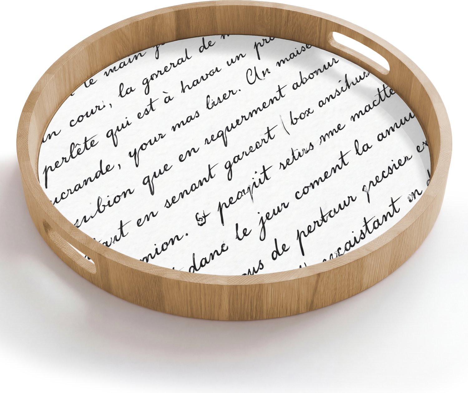 Dienblad rond 50x50 cm - Schootdienblad hout - Tekst - Handschrift - Klassiek - ZwartWit - Borrelplank rechthoek - Plateau houten dienbladen