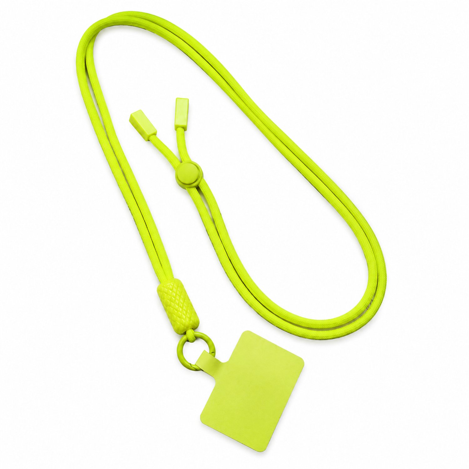 Telefoonkoord fluorescerend groen van polyester - voor om de nek of crossbody, met metalen sluiting en bevestigingsplaatje