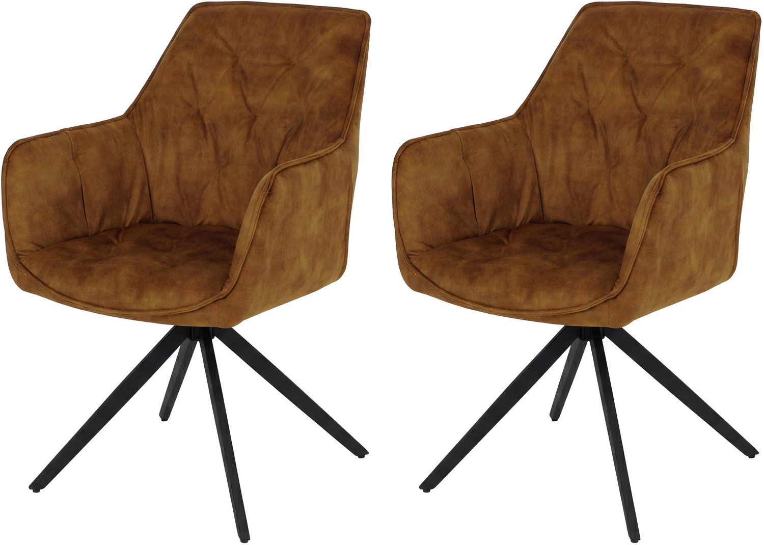 MCW Set van 2 eetkamerstoelen MCW-L80, keukenstoel met draaibare armleuningen en automatische terugvering, fluweel 440 g/m² ~ suède-look, mosterdgeel