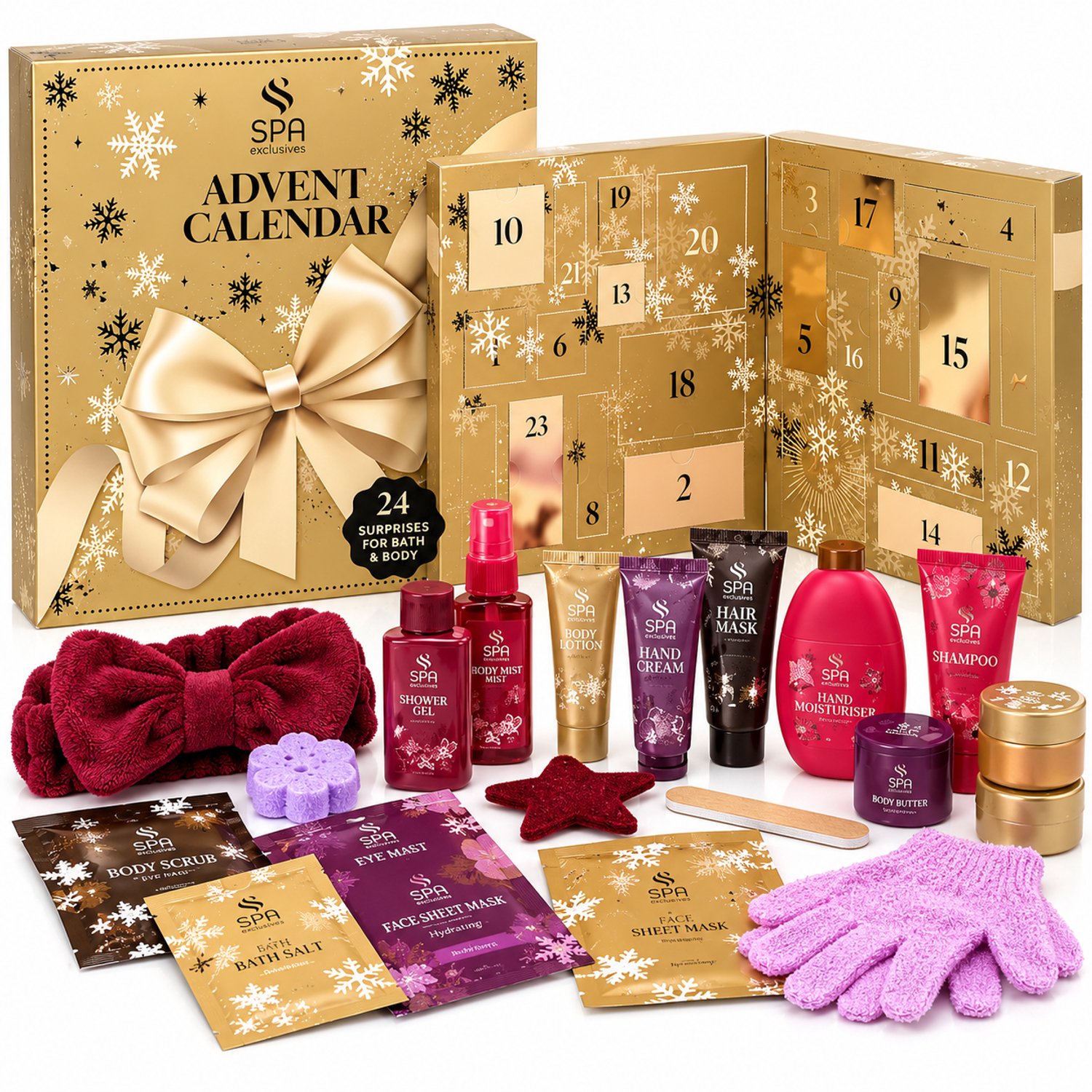 Spa Exclusives Adventskalender 2026 – 24-delige Beauty Adventskalender – Bad & Lichaamsverzorging – Wellness Cadeauset voor Vrouwen – Kerstcadeau voor Haar