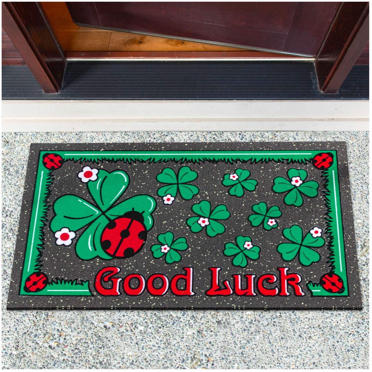 ANRO Good Luck Deurmat Groen 40x68 cm - Antislip - 3D-effect