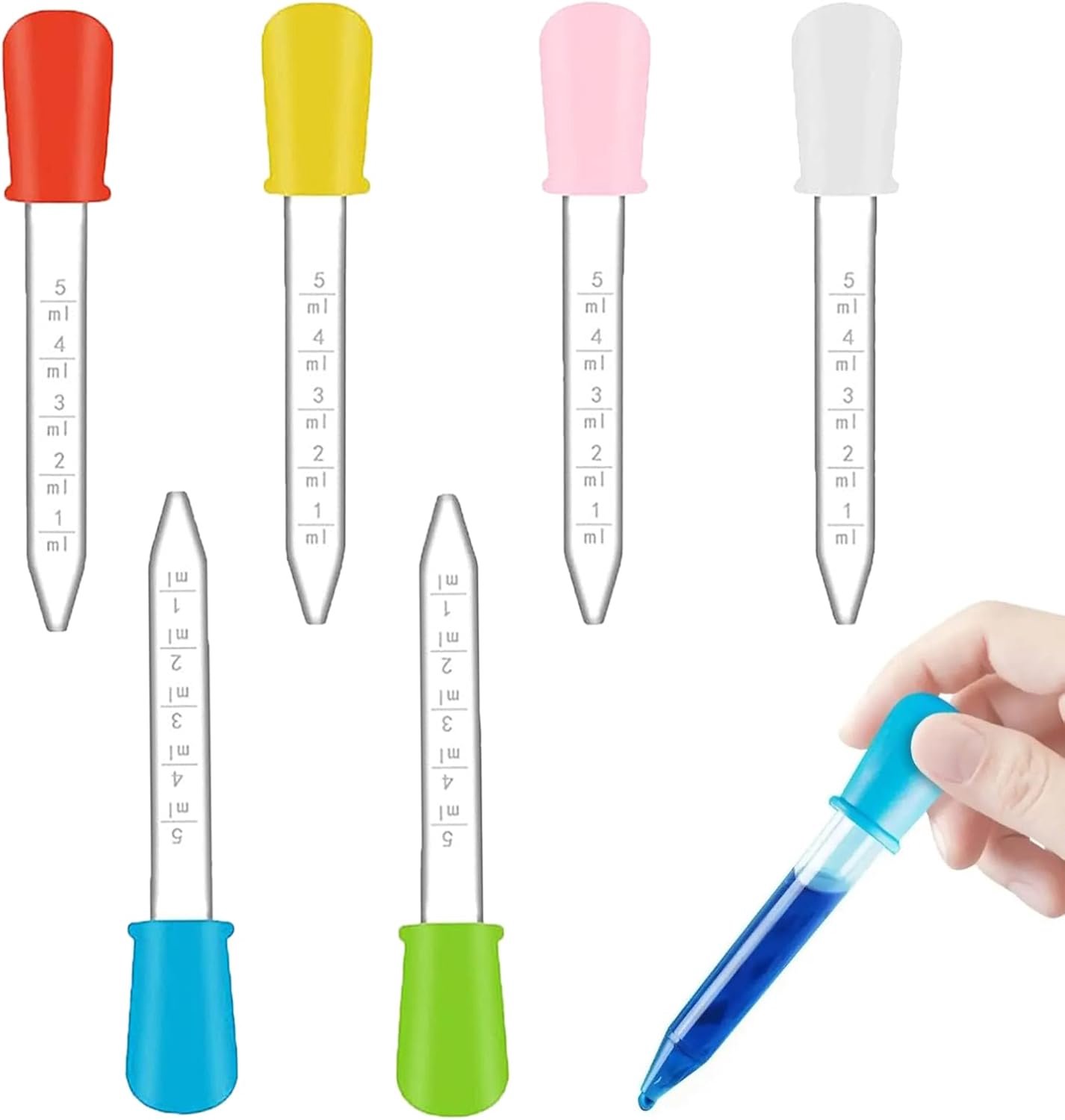 Siliconen pipetten 6 stuks 5 ml - transparant en kleurrijk - BPA-vrij voor knutselen - ServiceTopper