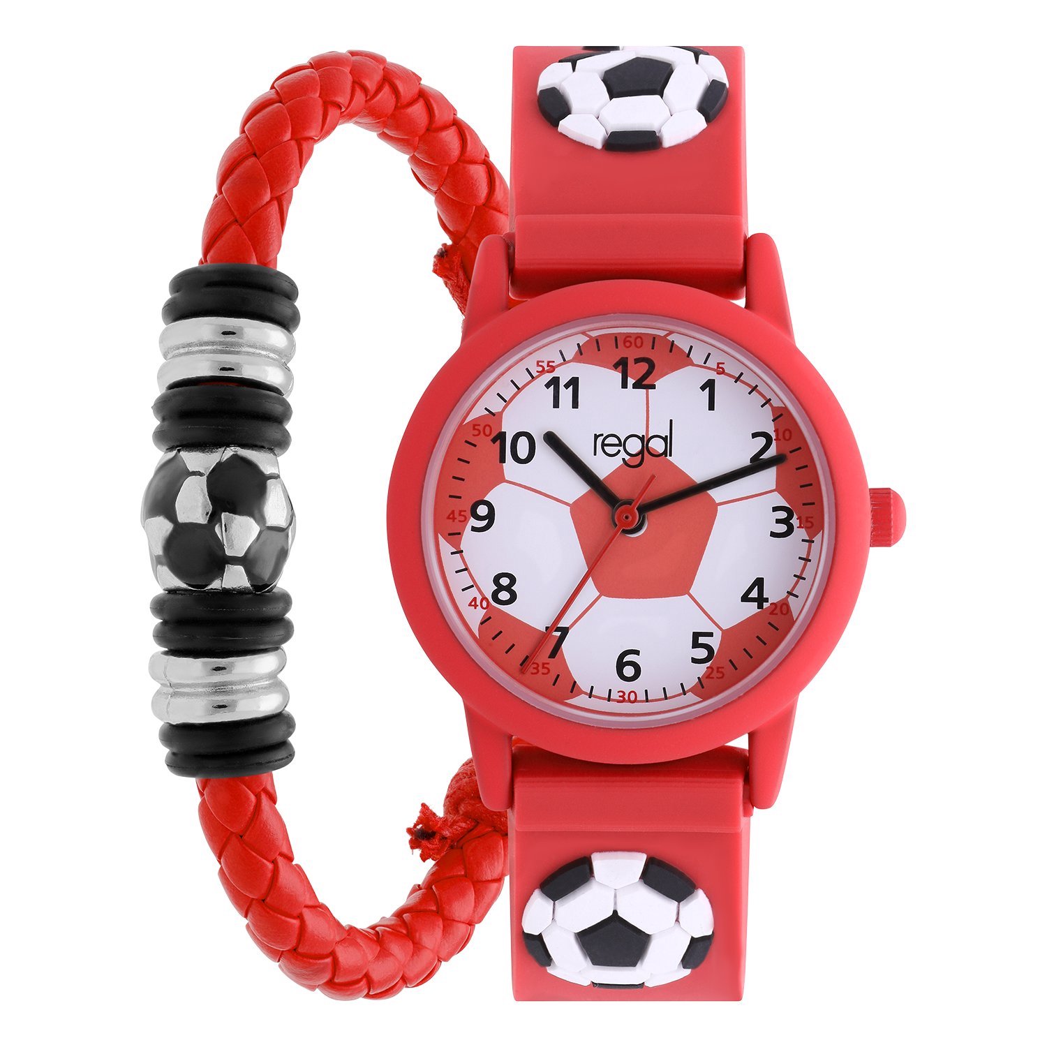 Lucardi Kinder Regal Kids Voetbal Set Rood - Horloge - Kunststof - Rood - 23 mm