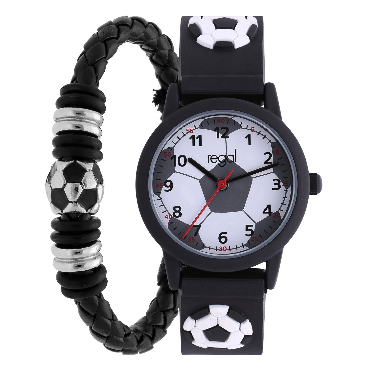Lucardi Kinder Regal Kids Voetbal Set Zwart - Horloge - Kunststof - Zwart - 23 mm