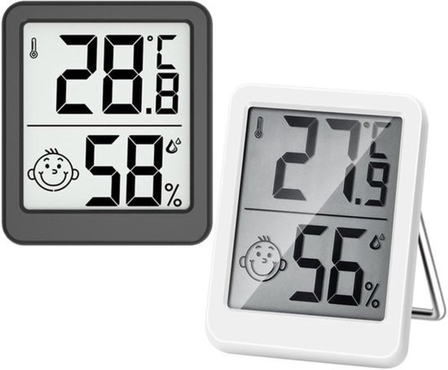 2x Mini Lcd-Thermometer - Groot Formaat - Digitaal Lcd - Thermometer Hygrometer - Elektronische Temperatuur-Vochtigheidsmeter Voor Binnenruimtes Sensormeter Weerstation - Zwart+Wit