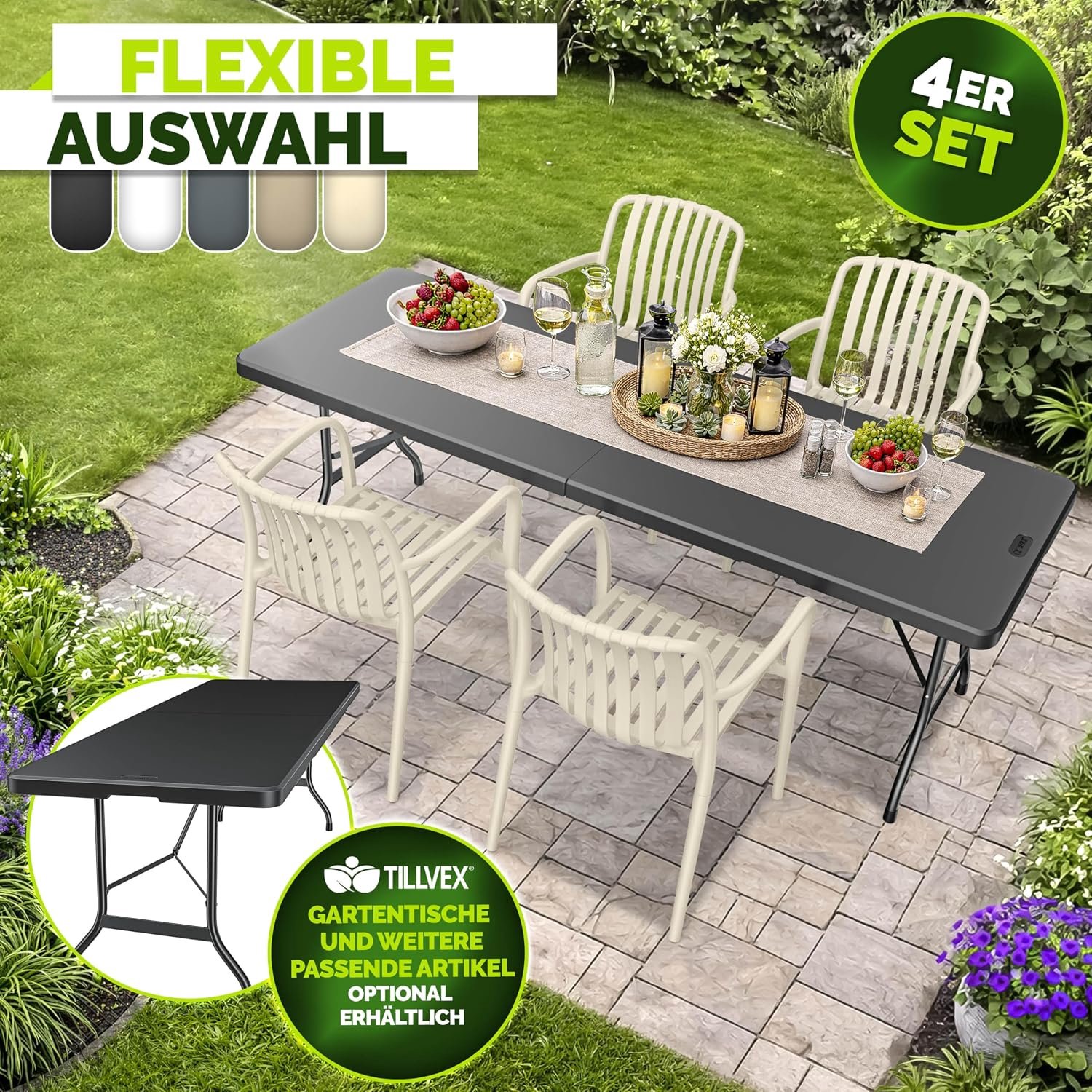 Stapelbare Tuinstoelen met Armleuningen Set van 4 Beige Kunststof Weerbestendige Tuinstoelen 58 x 55 x 81 cm Ergonomische Tuinstoelen voor Tuin Terras Balkon en Patio Belastbaar tot 120 kg Modern Design Ruimtebesparend