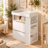 Luiercommode - Kaptafel - Opslagkastje - Commode Kast - Multifunctioneel Ladekast - Met Afneembare Verschoonunit - Met lades - Verstelbare reling - Met open vakken - 82x50x100 cm - Stabiel en duurzaam - Wit