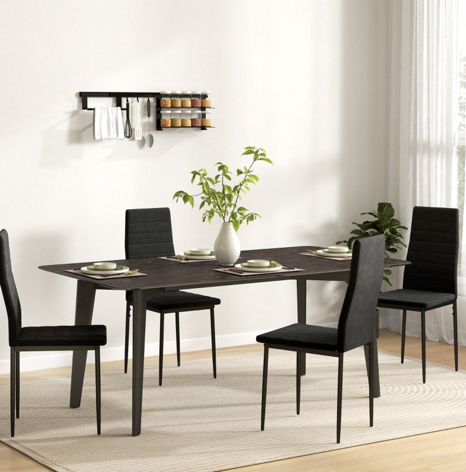 CHICFURN Eetkamerstoel - Hoge rugleuning - Zonder armleuningen - Zwart