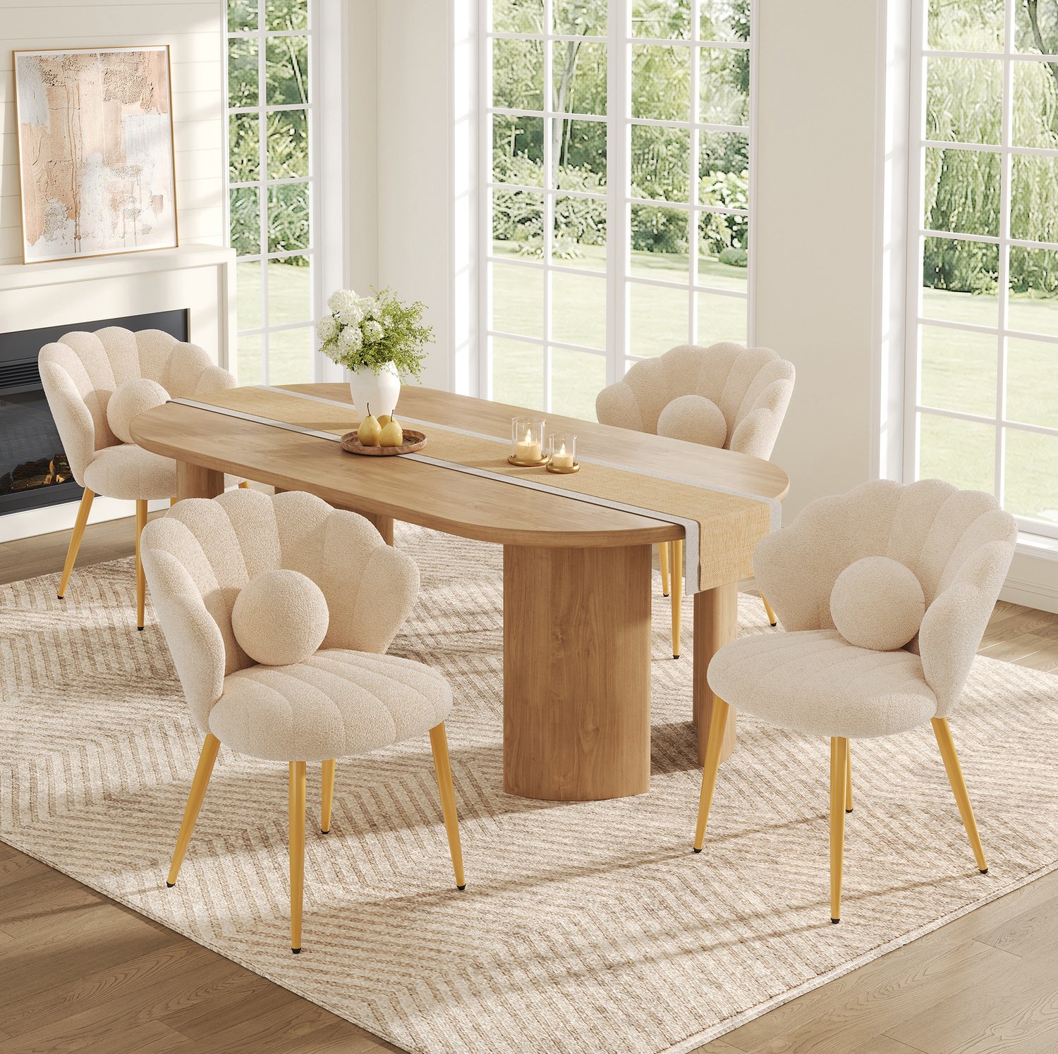 OKWISH Eetkamerstoel - Set Van 4 - Schelpvormig - Polyester - Beige