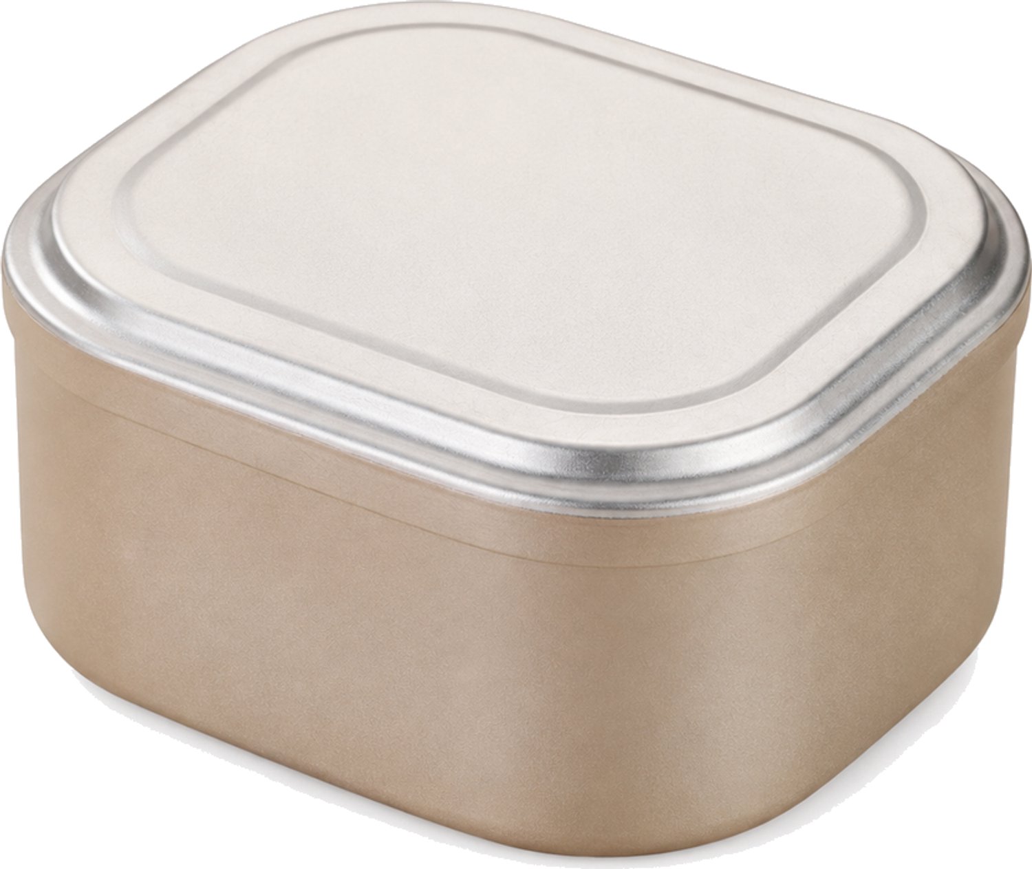Broodtrommel van aluminium, 950 ml, gezandstraalde matte afwerking, vierkant met verhoogd deksel, zonder handgreep