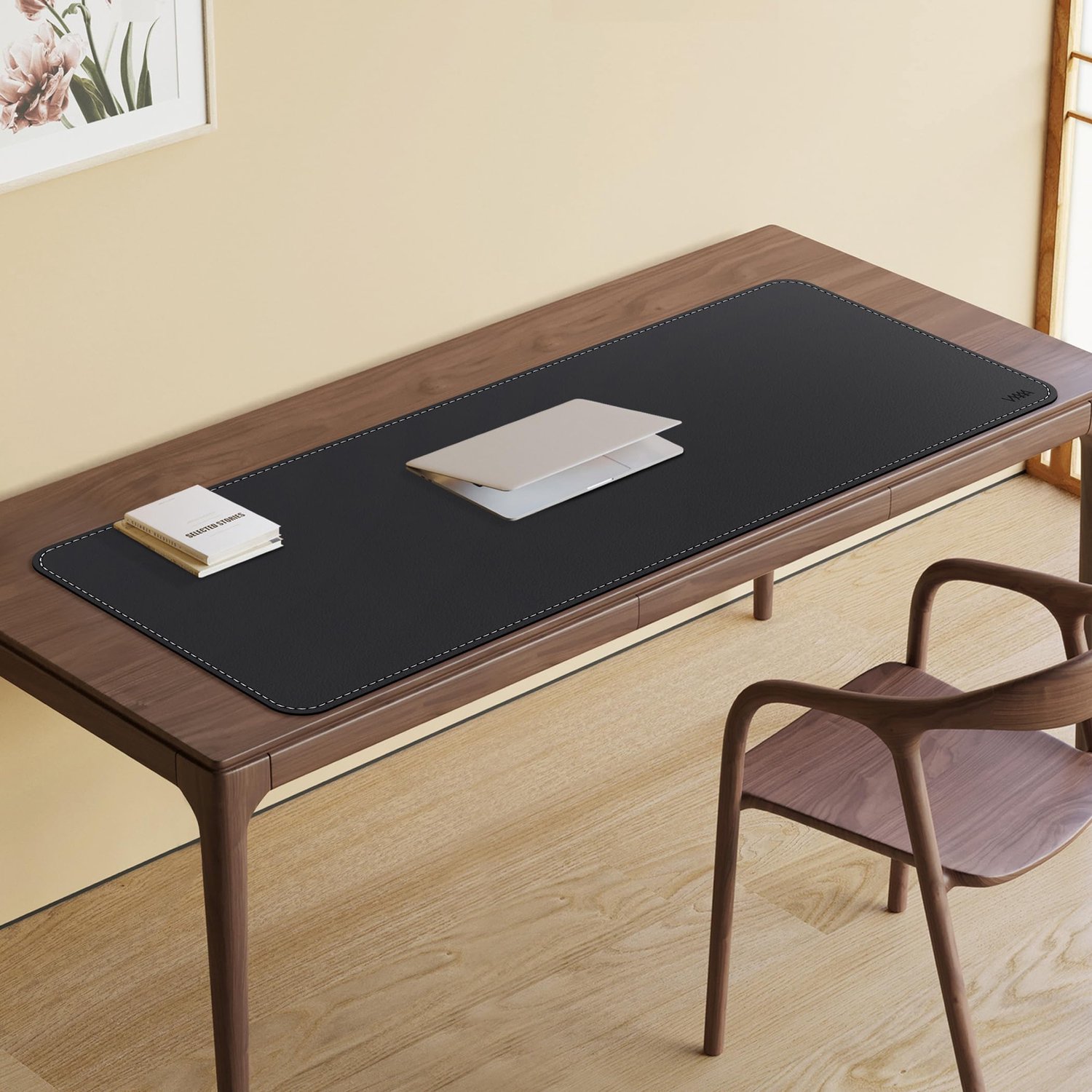 SnelShoppen - Kurk en Lederen Bureaumat 130 x 50cm - Toetsenbord-Muismat - Computer Bureaumat voor Thuis of Kantoor - Zwart