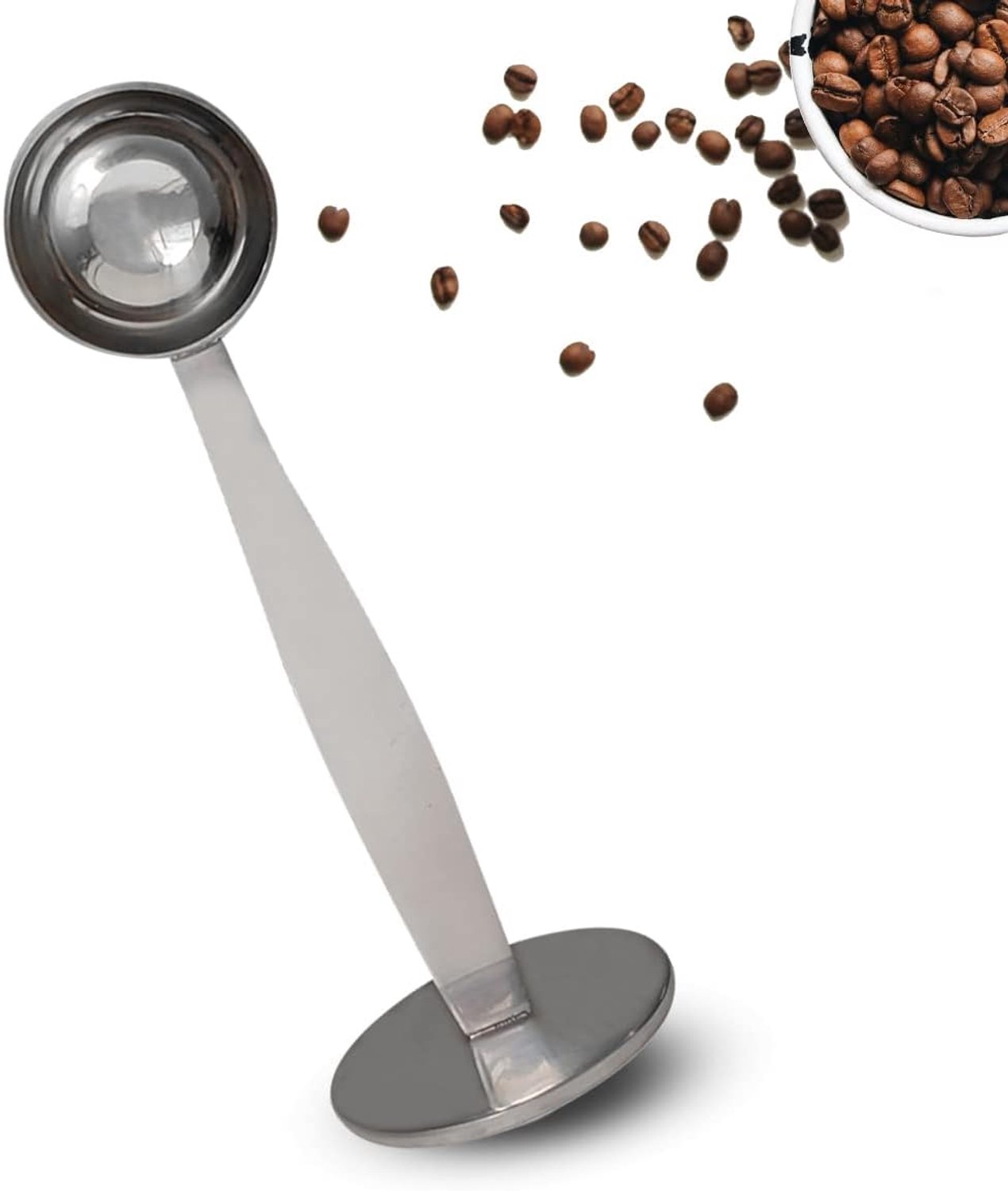 Koffiemaatschep met Tamper 2-in-1 - 15 ml - Roestvrij Staal - Lange Steel - Ronde Aandrukbodem - Vaatwasbestendig