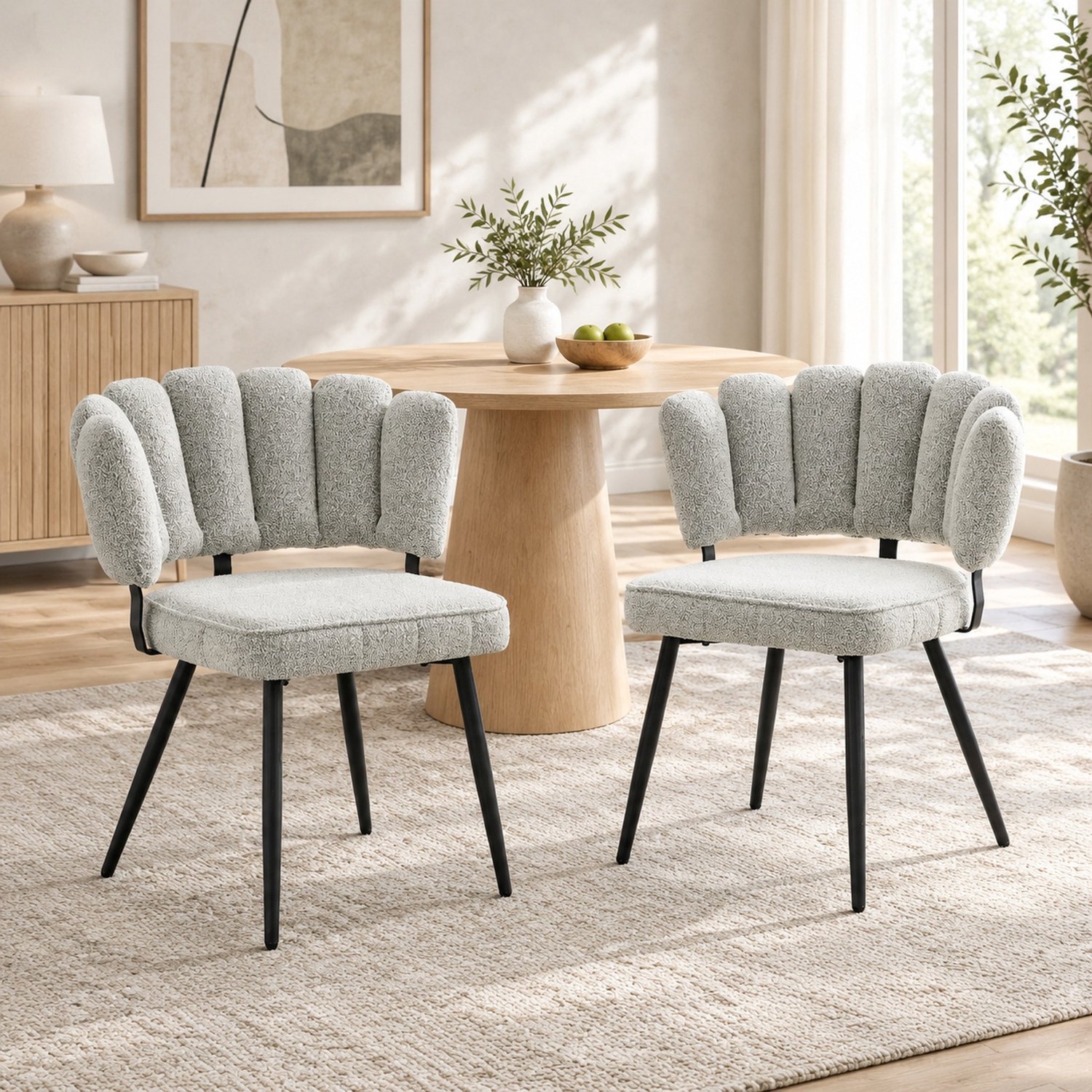 CHICFURN Eetkamerstoel set van 2 60 cm - Gestoffeerd - Metalen poten - Lichtgrijs en zwart