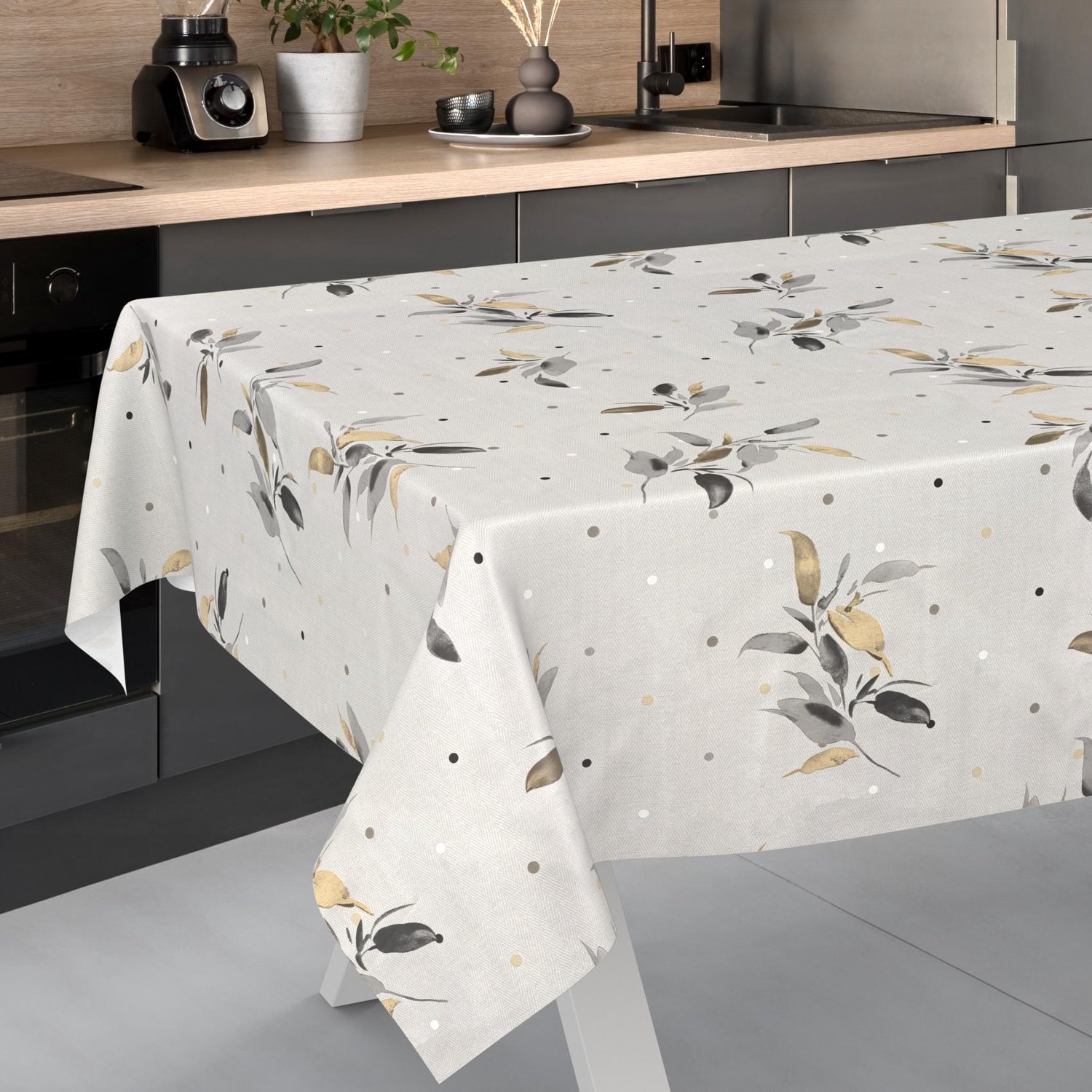 ANRO Tafelzeil op rol Zilverblad Grijs 140cm x 20m – Afwasbaar Tafelkleed Rechte rand Waterafstotend