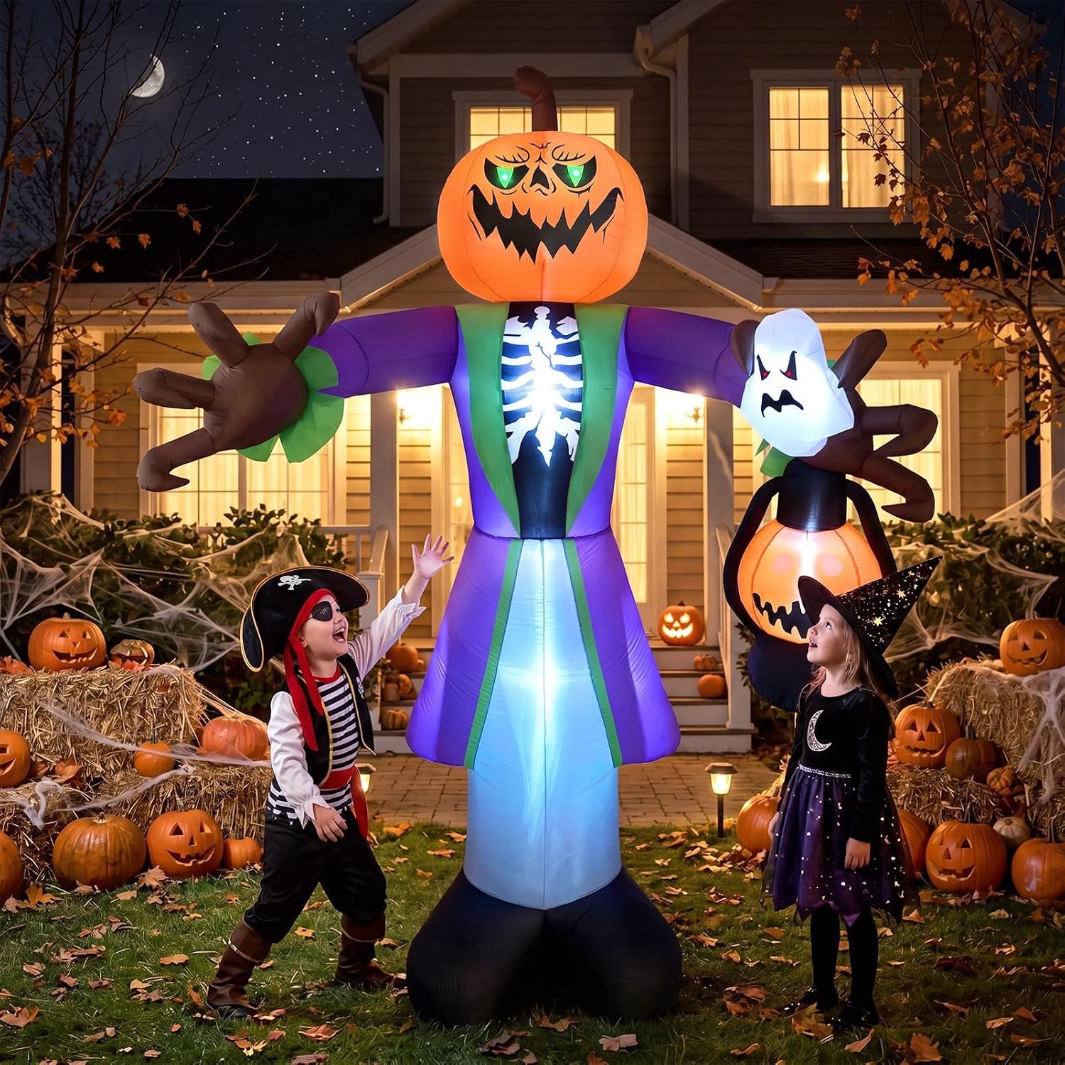 Opblaasbare Halloween decoratie zombie met pompoen 240 cm, zelfopblazend, LED verlichting, weerbestendig voor tuin