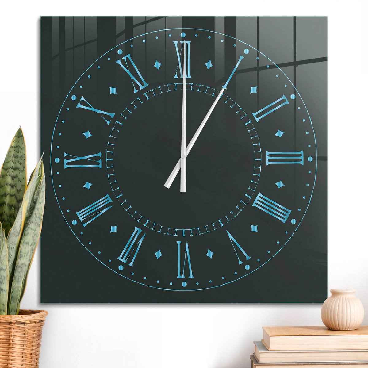 ArtPrintCave Turkoois Glazen Klok - 60x60 cm - Wandklok Vierkant - Minimalistische Klok Wandklok Keuken - Abstractie Unieke Klok - Witte Klokwijzers