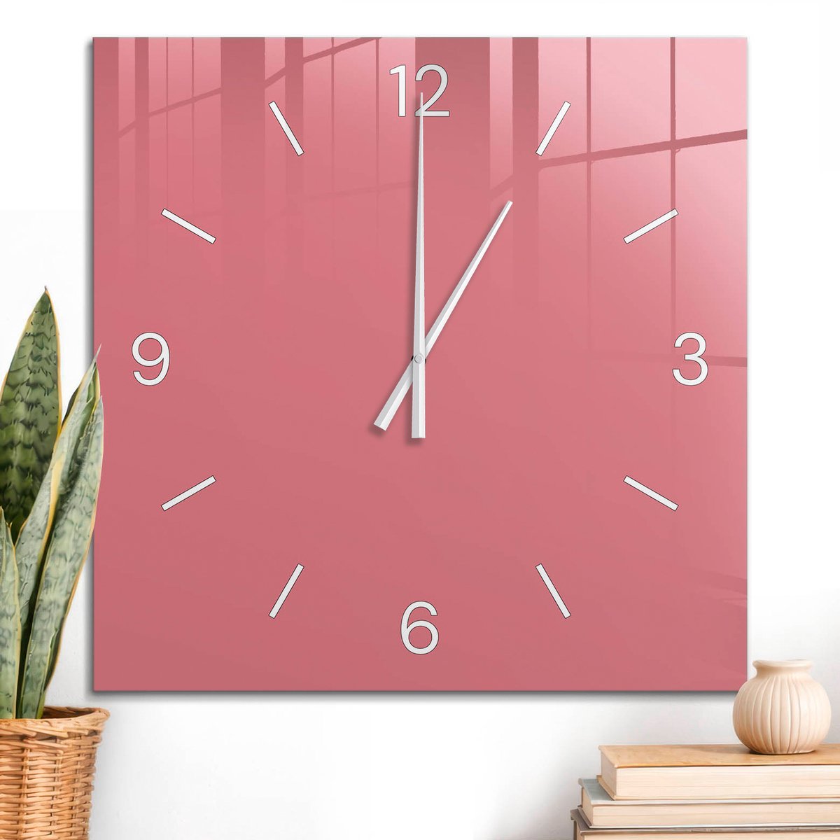 ArtPrintCave Roze Glazen Klok - 60x60 cm - Wandklok Vierkant - Zalmkleur Wandklok Keuken - Abstractie Unieke Klok - Witte Klokwijzers