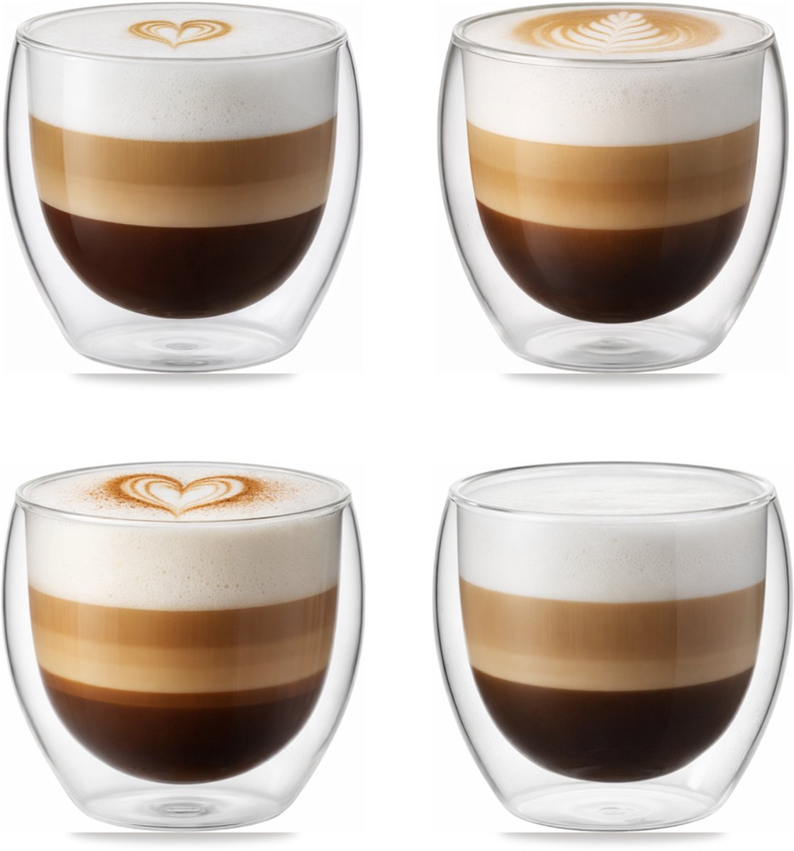 Bol.com Betrahan Handgeblazen Dubbelwandige Glazen - 250ML Set van 4 - Koffieglazen - Theeglazen - Cappuccino Glazen aanbieding
