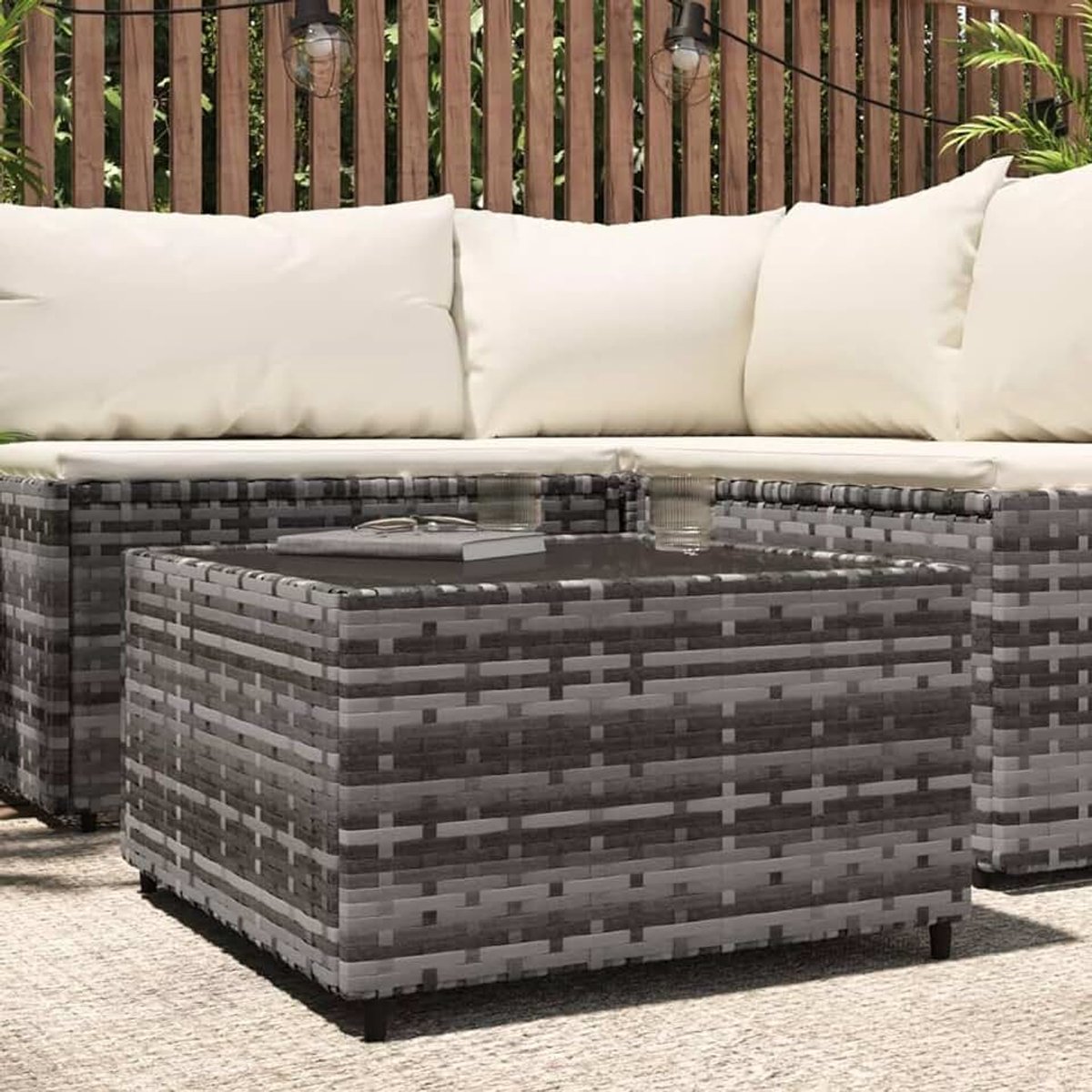 Vierkante tuin salontafel, PE rotan tuin pallettafel, bank zijbank centrum accent einde thee telefoon tafel buiten zitten terras tuin patio meubilair grijs 50x50x30 cm