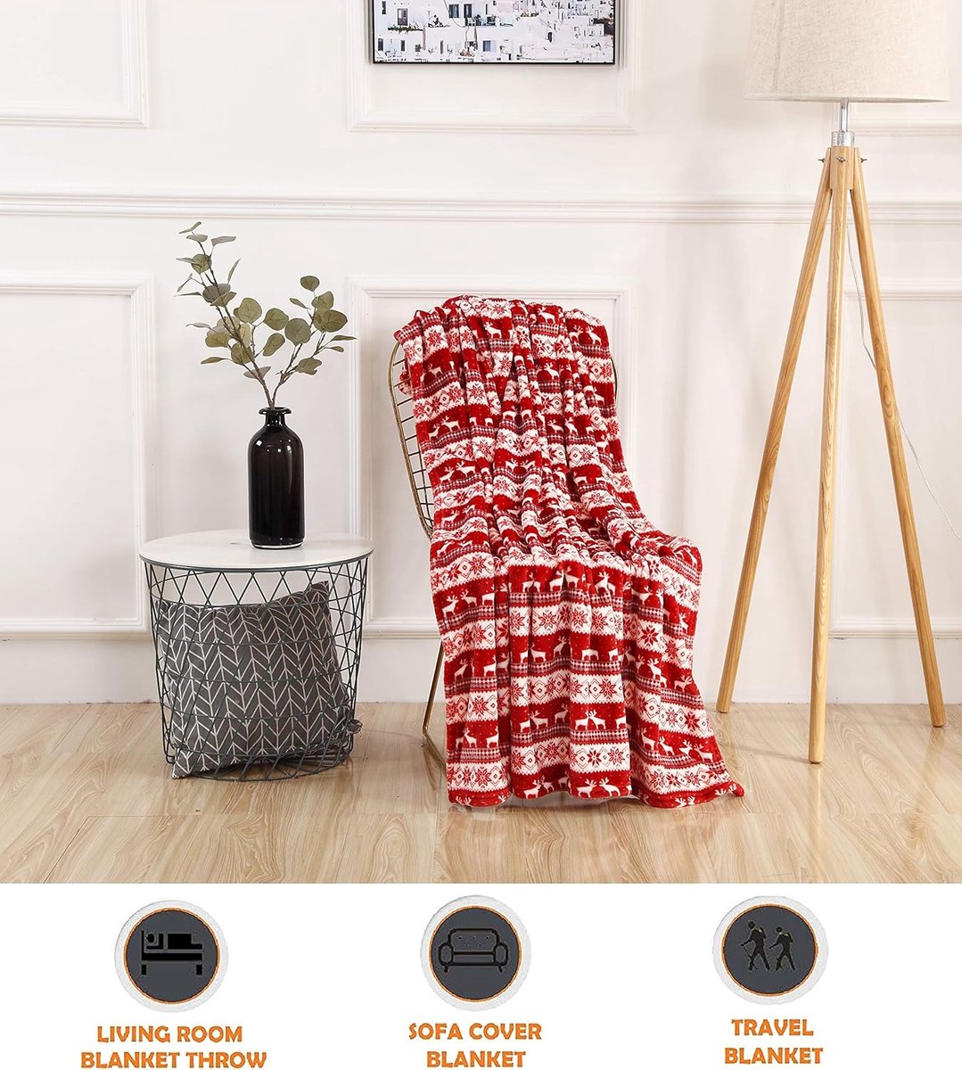 Deken - Zachte Fleece Plaid met Kerst Rendierpatroon - Festieve Woondecoratie - Warm en Knus - Geschikt voor Winterbed Bank en Cadeau - Formaat 130x150 cm - Dubbel Rendierontwerp