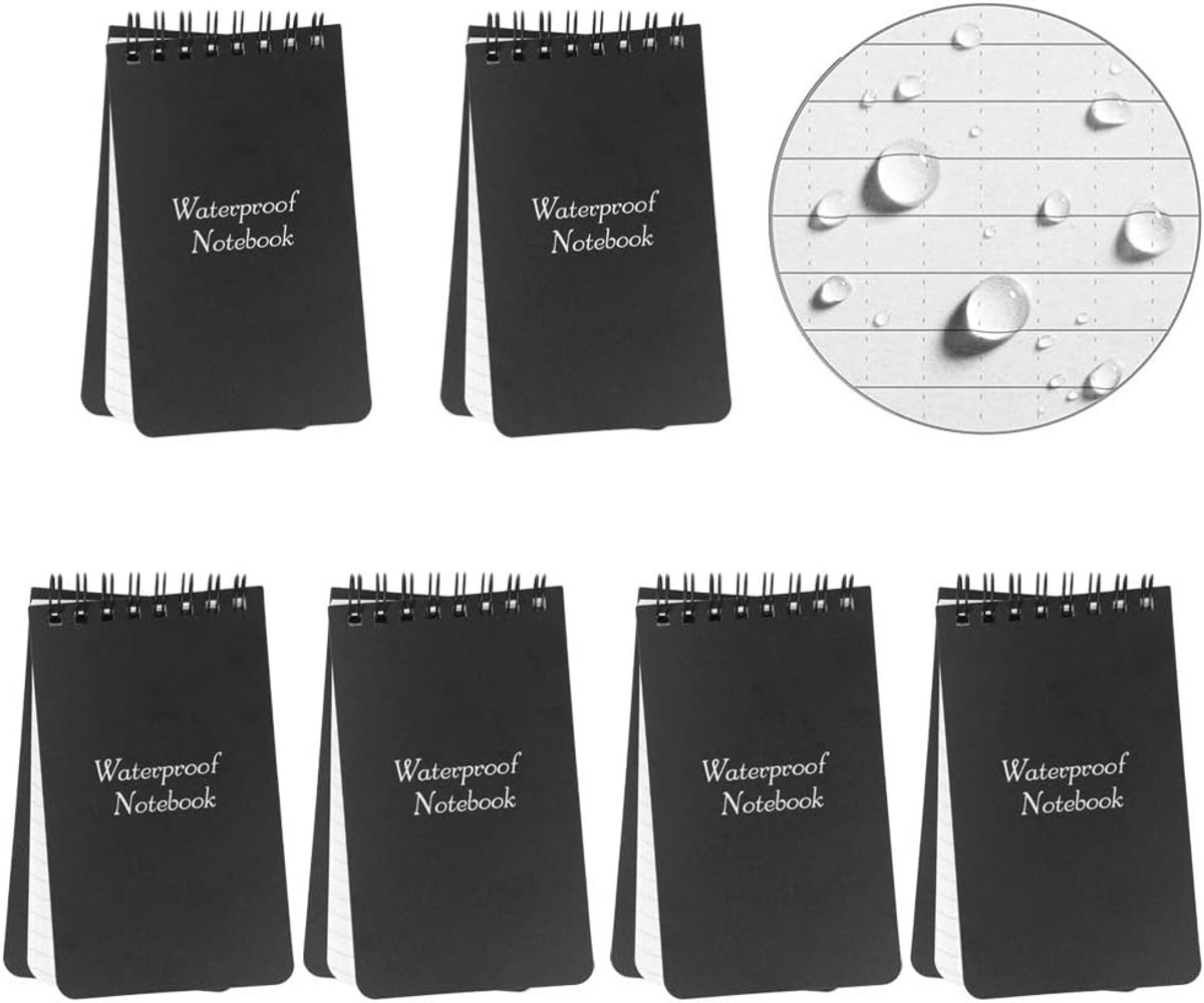 6 stuks mini-spiraalvormige notitieboeken, A7 waterdicht notitieboek, opening aan de bovenkant, zwart notitieblok met omslag voor buitenactiviteiten, opname en tactisch vak, 7,6 x 12,7 cm, 50