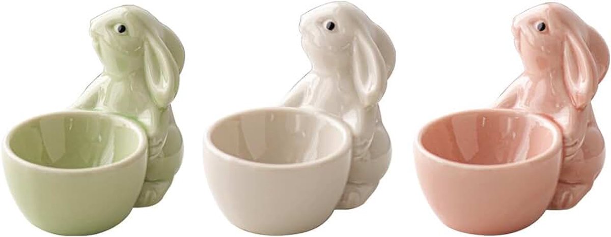 Eierdopjes voor Pasen, keramiek, set van 3 eierdopjes, porselein, eierdopjes, Pasen, keramiek, Pasen, decoratie, haas, eierstandaard, konijntje, eierhouder, grappige eierdopjes voor tafeldecoratie