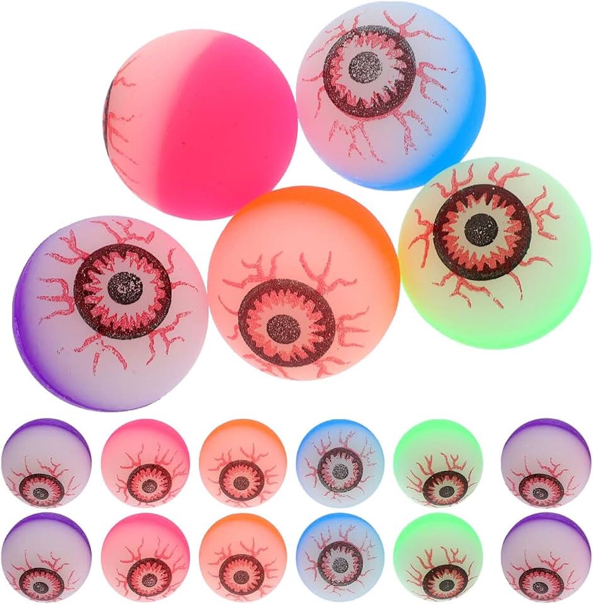 Springballen 32 mm, 10 stuks oplichtende oogballen in het, griezelige springballenset van kunststof voor Halloween-feesten, kinderverjaardagen en carnaval