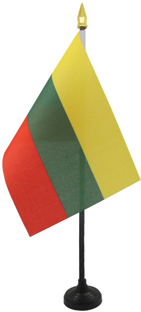 Litouwen Tafelvlag 15x10 cm - Litouwse Bureaivlag 15 x 10 cm - gouden speerblad