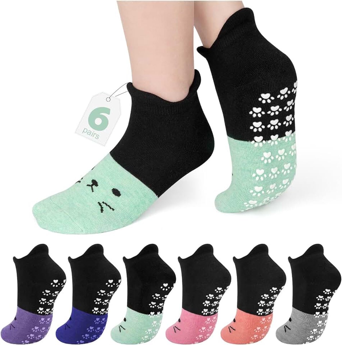 6 paar dames yoga pilates slippers sokken antislip grips sokken voor vrouwen, vrouwen slippers sokken zachte trainer sokken, dames slippers sokken voor ballet, dans, training, fitness, EU 4-7,5