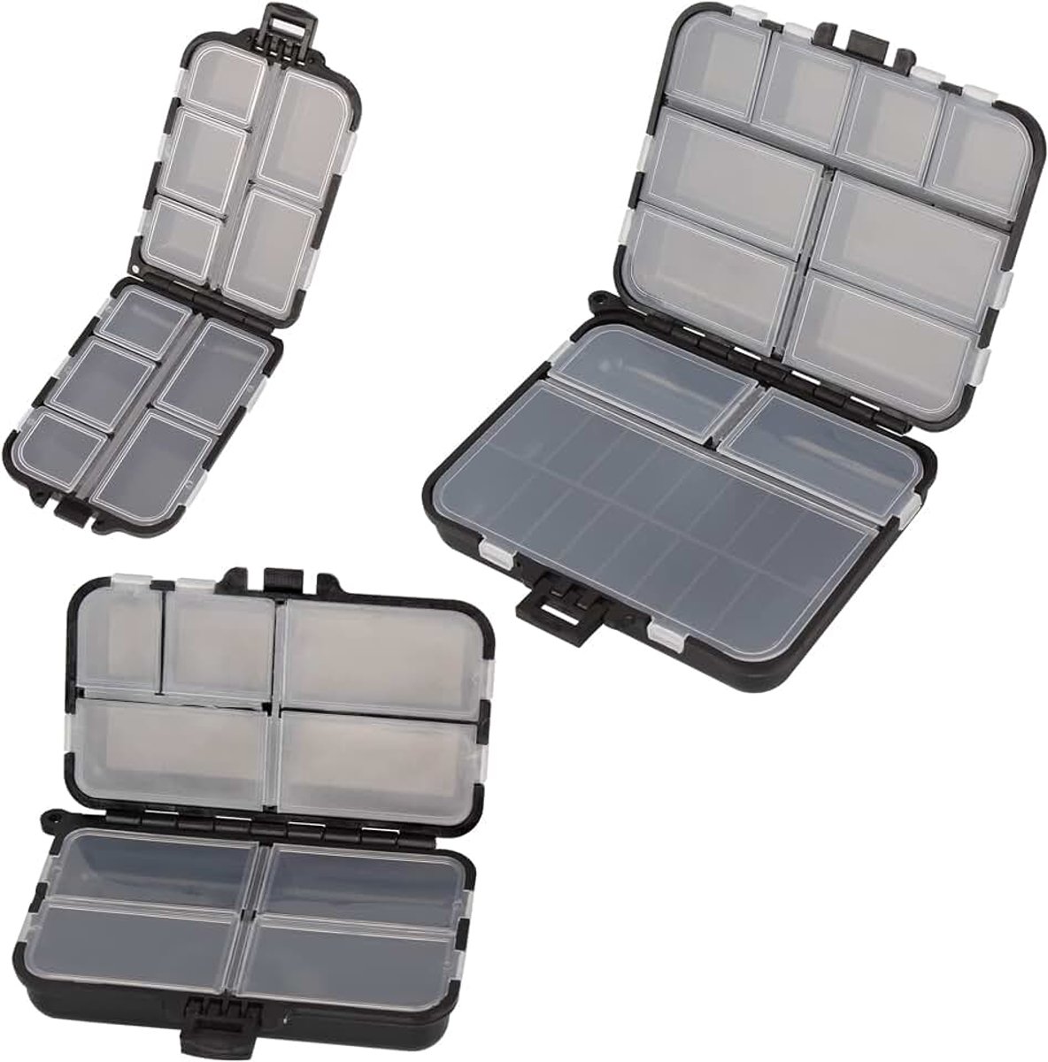 3 stks per Set Visgerei Doos Visaccessoires Opslag Organizer Box voor Zee en Karper Grof Vissen Lokt Haken Swivels Aas Kralen Buis Mouwen Clips 3 Size Zwart