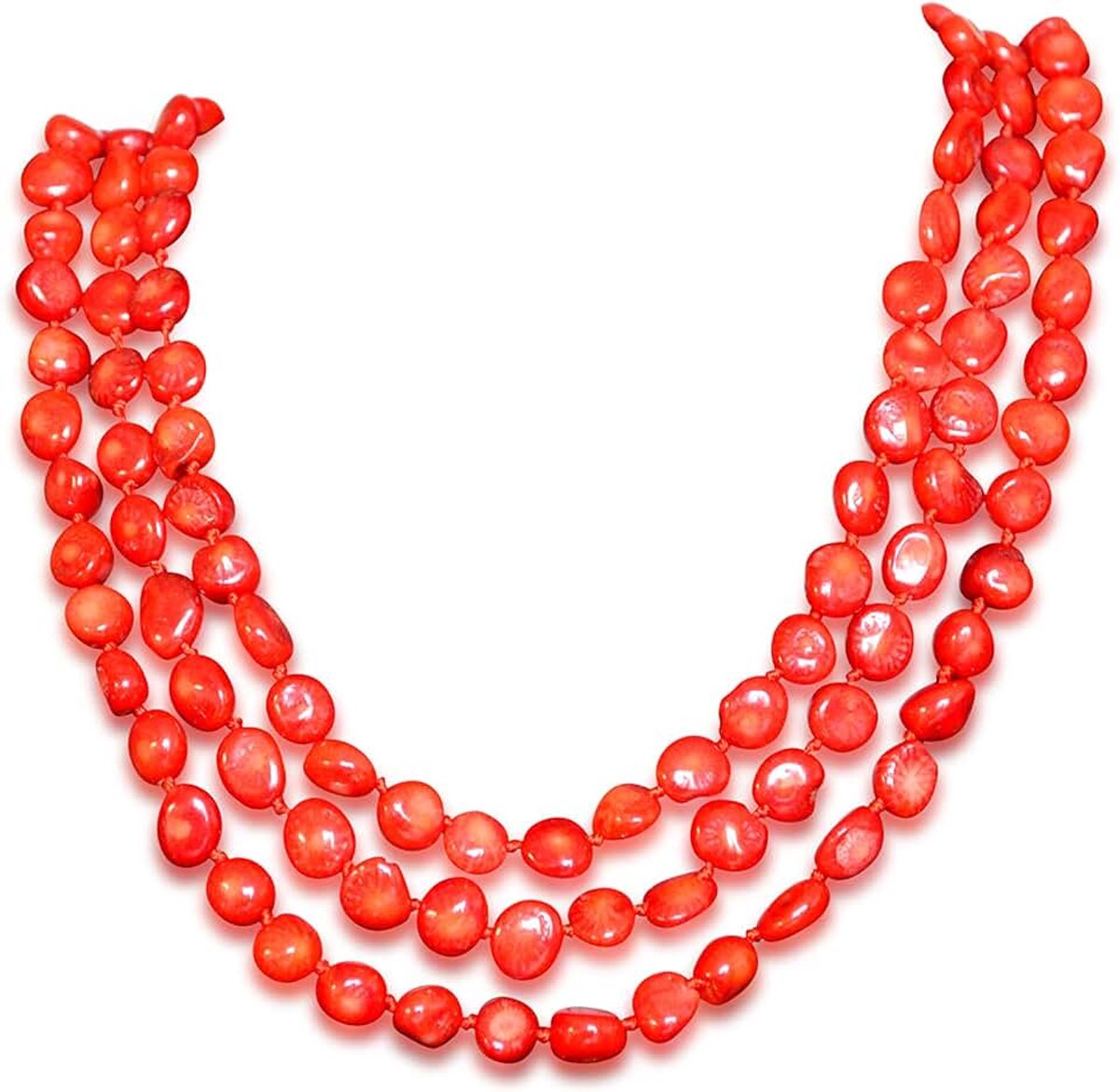 Collier, natuurlijk, rood, 6-10 mm, 3 strengen