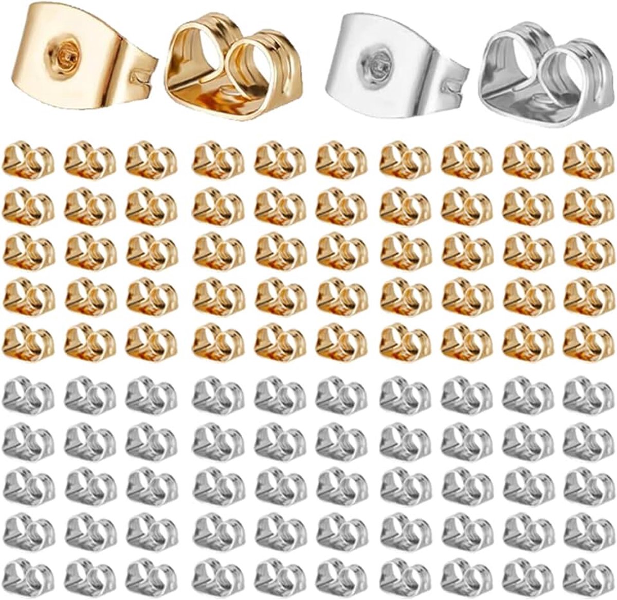 100 stuks oorbelmoeren van roestvrij staal, veiligheidssluiting, vlindersluiting, universele maten voor het maken van sieraden, goud en zilver
